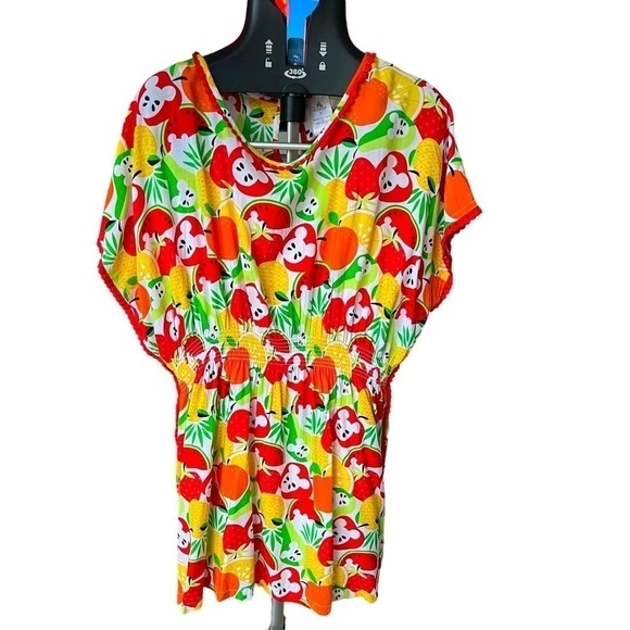 DISNEY Tokyo Caftan Oversized Dress Cover Up Tropical Fruit Hidden Mickey Sz XS - Picture 1 of 12